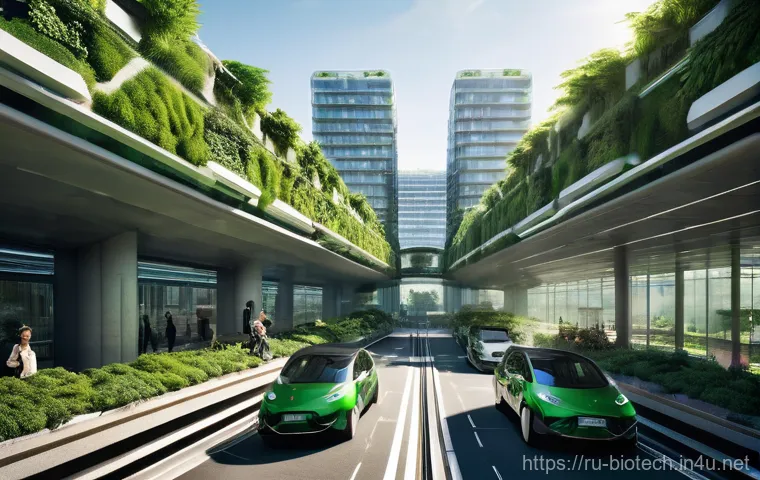 바이오 연료 - **Prompt:** A sprawling, futuristic city bathed in soft, early morning light. The architecture is sl...