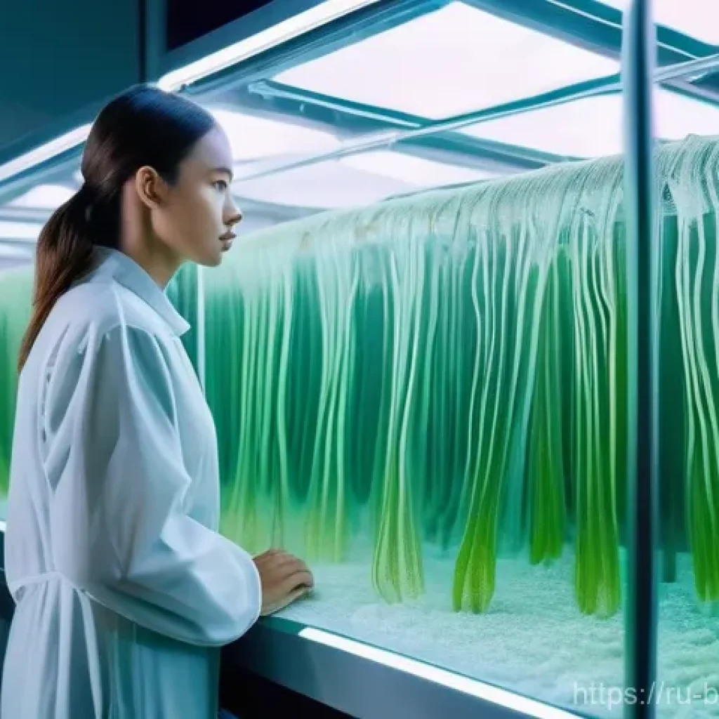 미생물 생산 공정 - **Prompt: Futuristic Microbial Fashion Production**
"A sleek, minimalist design lab bathed in so...