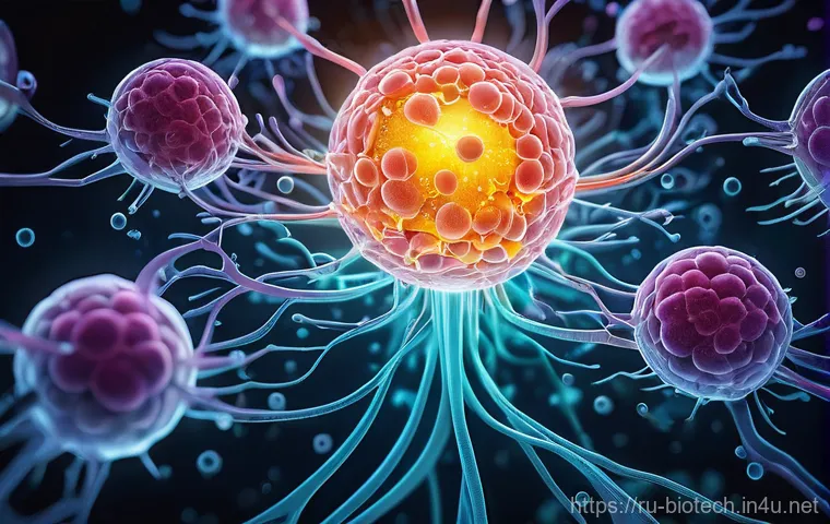 재생 의학 - **Prompt:** A dynamic, hyper-realistic macro shot revealing the intricate process of human stem cell...