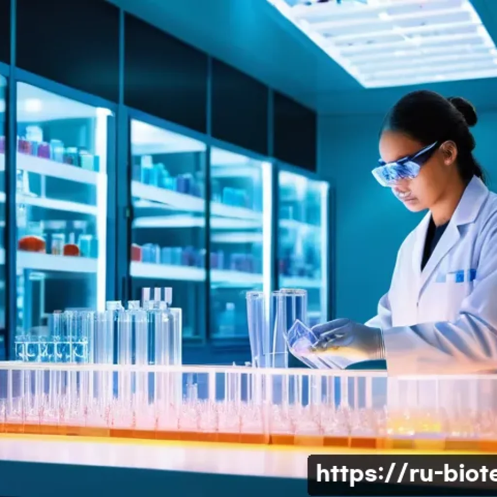 바이오 의약품 시장 전망 - **Prompt 1: The Dawn of Biopharmaceutical Innovation**
A wide-angle shot of a cutting-edge bioph...