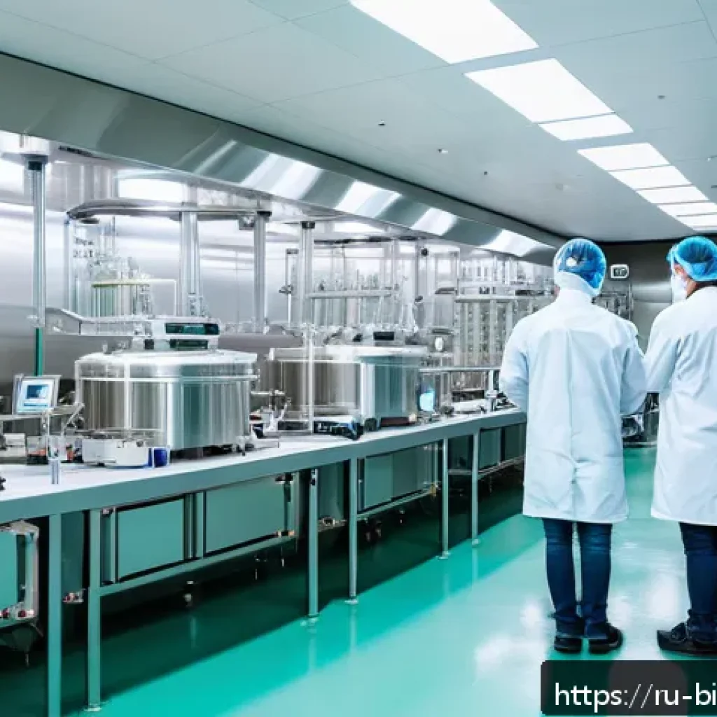 미생물 발효 기술 - A modern industrial fermentation facility in South Korea, showcasing large stainless steel bioreacto...