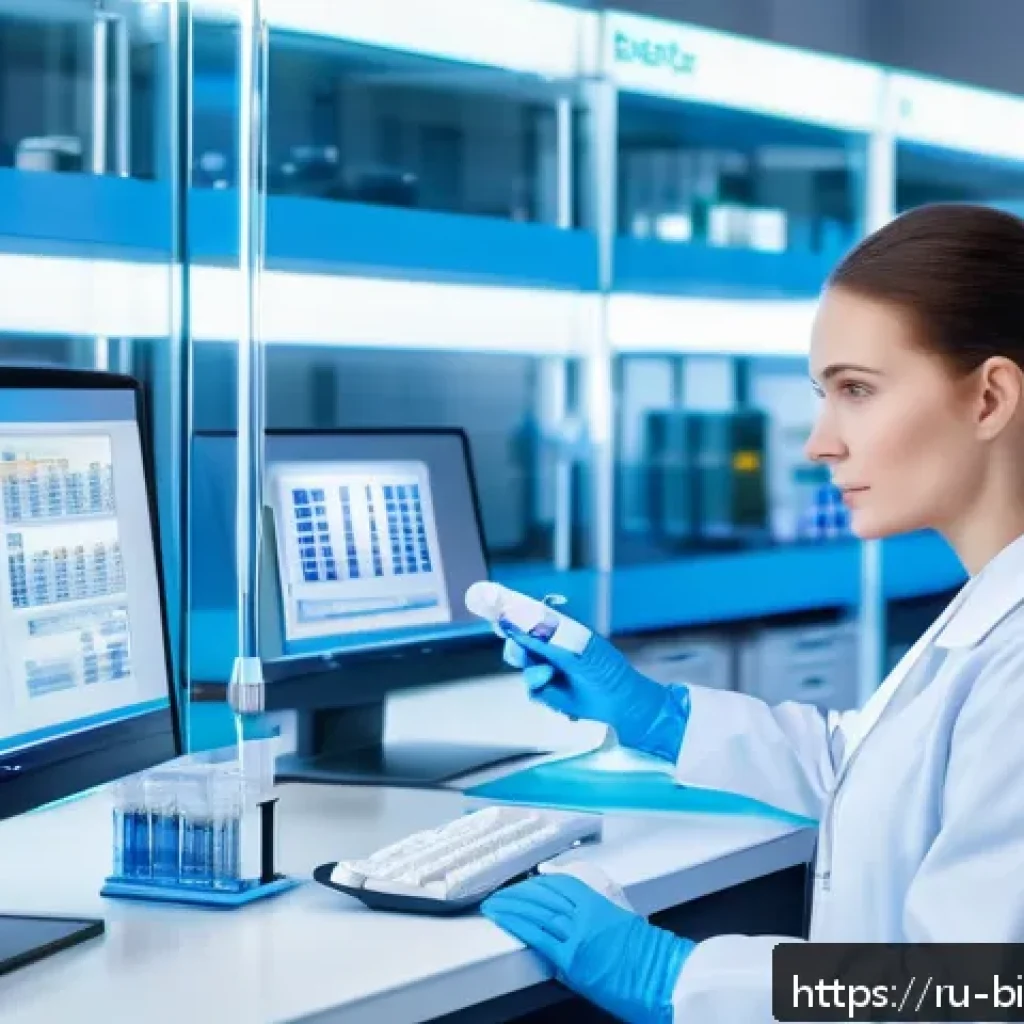 바이오마커 - A modern medical laboratory scene in Russia, featuring advanced molecular testing equipment analyzin...