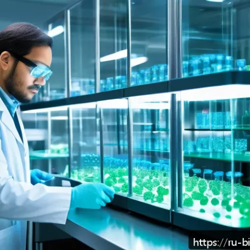 세포 배양 기술 발전 - A highly detailed laboratory scene showcasing advanced 3D cell culturing technology: multiple transp...