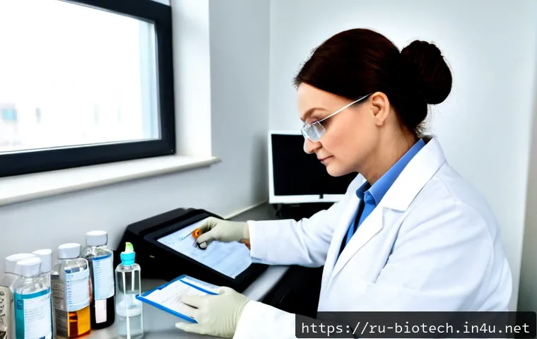 생물학적 제제의 규제 - Photorealistic pharmaceutical quality-control laboratory in Russia, a middle-aged regulatory special...